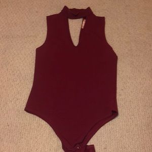 Maroon choker bodysuit